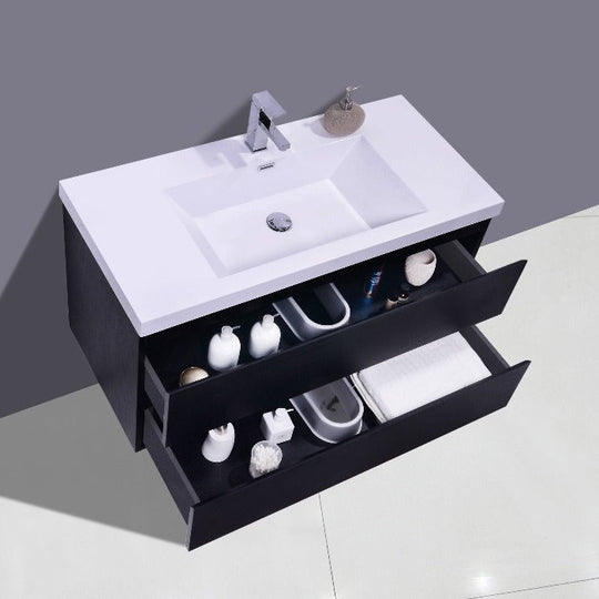 Brooklyn Floating / Wall Mounted Bathroom Vanity - Rich Black With Reinforced Acrylic Sink