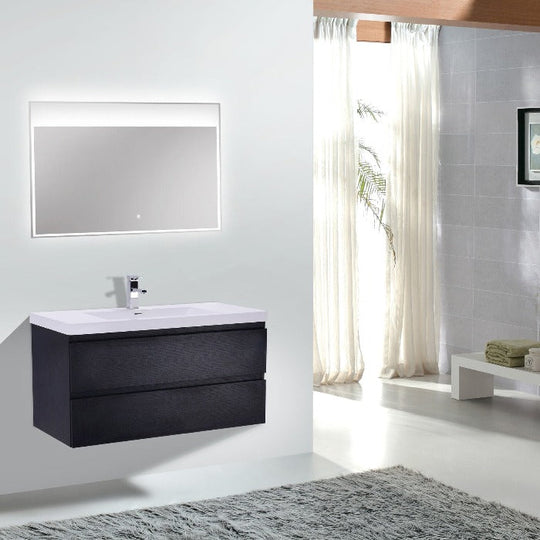 Brooklyn Floating / Wall Mounted Bathroom Vanity - Rich Black With Reinforced Acrylic Sink