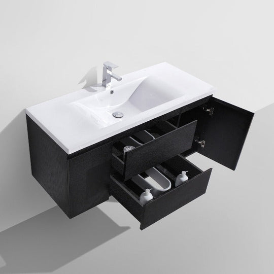 Brooklyn Floating / Wall Mounted Bathroom Vanity - Rich Black With Reinforced Acrylic Sink