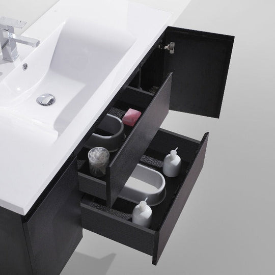 Brooklyn Floating / Wall Mounted Bathroom Vanity - Rich Black With Reinforced Acrylic Sink