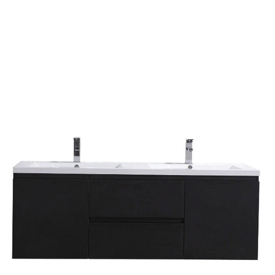 Brooklyn Floating / Wall Mounted Bathroom Vanity - Rich Black With Reinforced Acrylic Sink