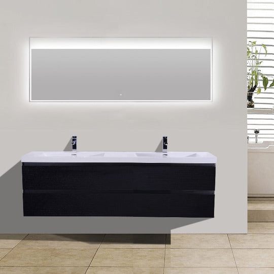 Brooklyn Floating / Wall Mounted Bathroom Vanity - Rich Black With Reinforced Acrylic Sink