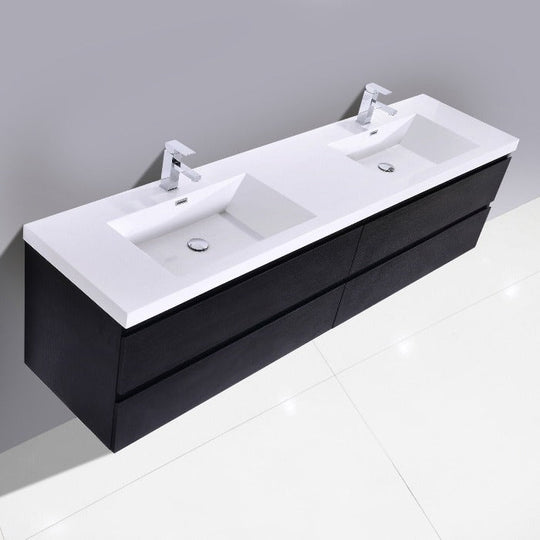 Brooklyn Floating / Wall Mounted Bathroom Vanity - Rich Black With Reinforced Acrylic Sink