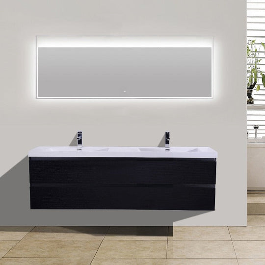 Brooklyn Floating / Wall Mounted Bathroom Vanity - Rich Black With Reinforced Acrylic Sink