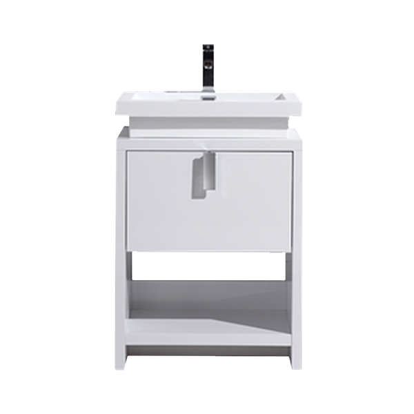 Liyan Freestanding Bathroom Vanity Unit With Acrylic Sink Top, Open Shelf Storage