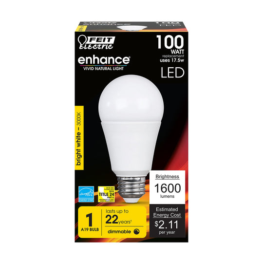 A19 LED Bulbs, 17.5 Watts, E26, Dimmable Enhance, Bright White, 1600 lumens