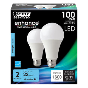 A19 LED Bulbs, E26, 17.5 Watts, Dimmable, 1600 lumens, 5000k