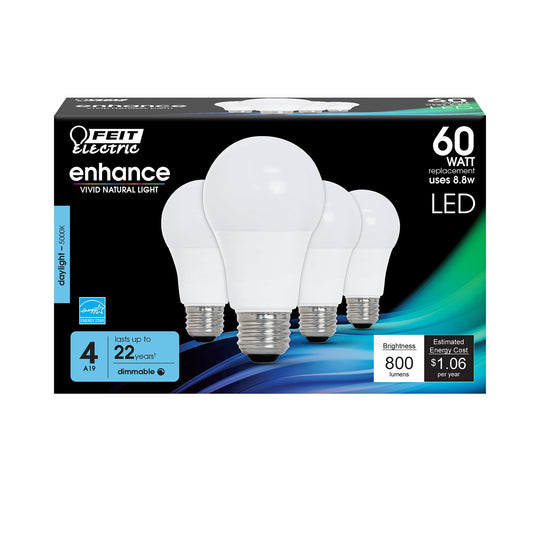 A19 LED Light Bulb, 8.8 Watts, Medium Base E26, 800 Lumens, 5000K, Dimmable