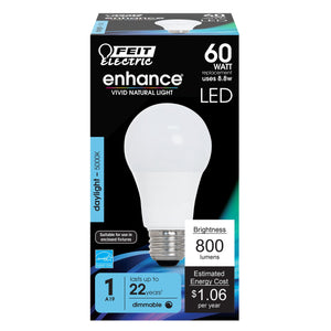 A19 LED Light Bulbs, 8.8 Watts, E26, 800 Lumens, 5000K, Dimmable