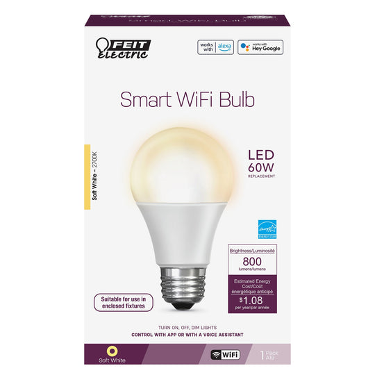 A19 LED Smart Bulb, 9 Watt, A-19 Shape Google/Alexa Smart WiFi Bulb ,White ,2700K 800 Lumens