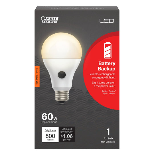 A21 LED Bulbs, 60W, E26, Battery Backup Intellibulb, Gen 2 , 2700K