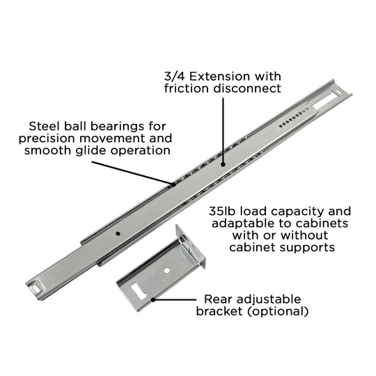 Drawer Slide Center Mount 3/4 Extension 12 Inch - Hickory Hardware