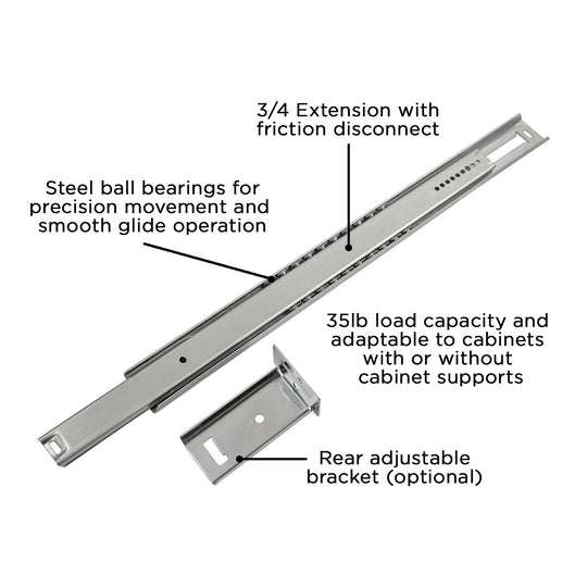 Drawer Slide Center Mount 3/4 Extension 12 Inch - Hickory Hardware