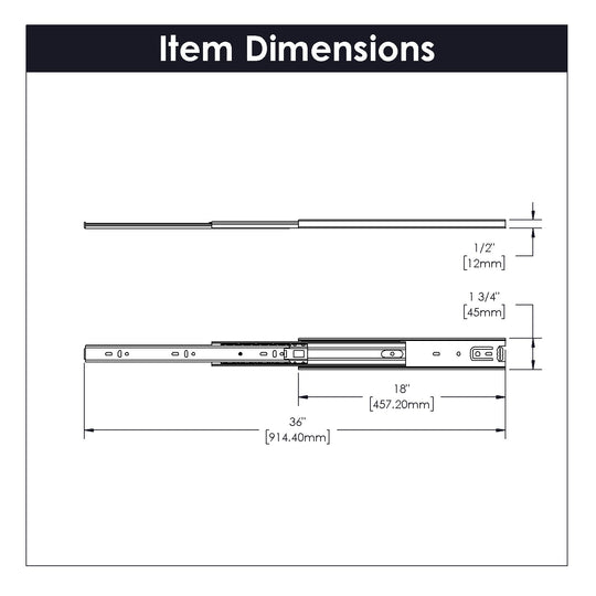 Drawer Slide Side Mount Full Extension 12 Inch (2 Pack) - Hickory Hardware