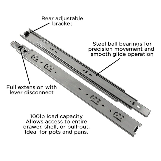 Drawer Slide Side Mount Full Extension 12 Inch (2 Pack) - Hickory Hardware