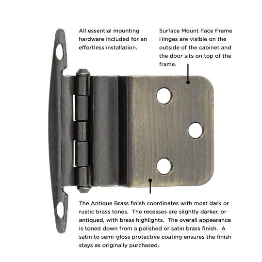 Hinge 3/8 Inch Inset Surface Face Frame Free Swinging (2 Hinges/Per Pack) - Hickory Hardware