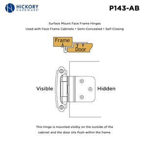 Hinge 3/8 Inch Inset Surface Face Frame Self-Close (2 Hinges/Per Pack) - Hickory Hardware