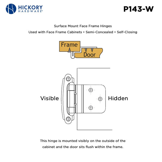 Hinge 3/8 Inch Inset Surface Face Frame Self-Close (2 Hinges/Per Pack) - Hickory Hardware
