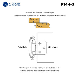 Flush Cabinet Hinges Surface Frame Self-Close (2 Hinges/Per Pack) - Hickory Hardware