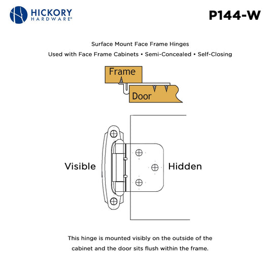 Flush Cabinet Hinges Surface Frame Self-Close (2 Hinges/Per Pack) - Hickory Hardware