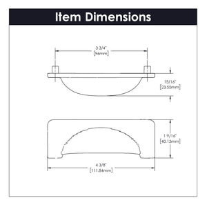 Cup Pull Handles 3-3/4 Inch (96mm) Center to Center - Hickory Hardware - Craftsman Collection