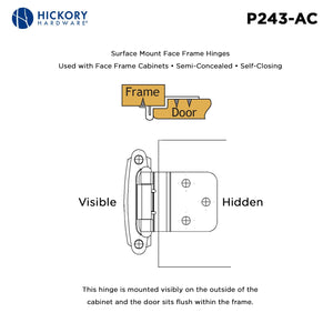 Door Hinges 3/8 Inch Inset Surface Face Frame Self-Close (2 Hinges/Per Pack) - Hickory Hardware -