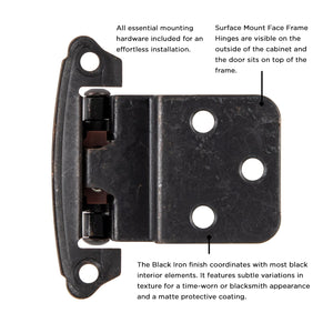 Door Hinges 3/8 Inch Inset Surface Face Frame Self-Close (2 Hinges/Per Pack) - Hickory Hardware -