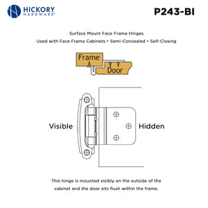 Door Hinges 3/8 Inch Inset Surface Face Frame Self-Close (2 Hinges/Per Pack) - Hickory Hardware -