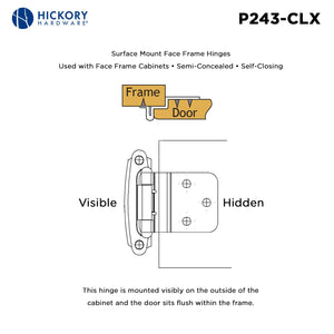 Door Hinges 3/8 Inch Inset Surface Face Frame Self-Close (2 Hinges/Per Pack) - Hickory Hardware -