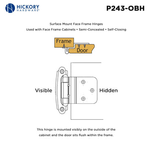 Door Hinges 3/8 Inch Inset Surface Face Frame Self-Close (2 Hinges/Per Pack) - Hickory Hardware -