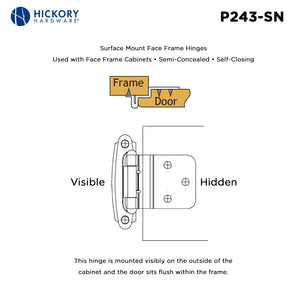 Door Hinges 3/8 Inch Inset Surface Face Frame Self-Close (2 Hinges/Per Pack) - Hickory Hardware -