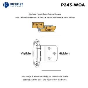 Door Hinges 3/8 Inch Inset Surface Face Frame Self-Close (2 Hinges/Per Pack) - Hickory Hardware -