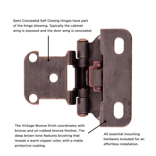 Door Hinge Semi-Concealed 1/2 Inch Overlay Face Frame Part Wrap Self-Close (2 Hinges/Per Pack) - Hickory Hardware