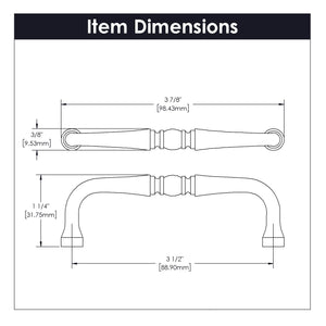 Cabinet Pull 3-1/2 Inch Center to Center in Matte Black - Williamsburg Collection