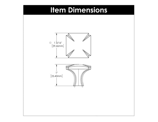 Door Knob 1-3/16 Inch Square - Bridges Collection