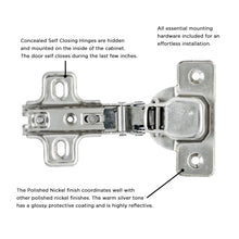 Load image into Gallery viewer, Hinge Concealed Full Overlay Frameless Self-Close in Polished Nickel - Hickory Hardware