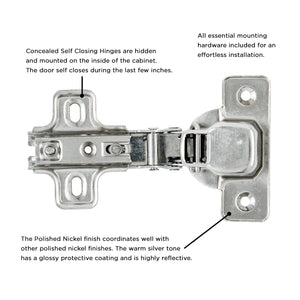 Hinge Concealed Full Overlay Frameless Self-Close in Polished Nickel - Hickory Hardware