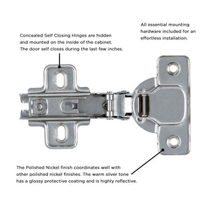 Concealed Hinge Full Overlay Frameless Self-Close in Polished Nickel - Hickory Hardware