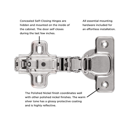 Hinge Concealed Half Overlay Frameless Self-Close Snap On in Polished Nickel - Hickory Hardware