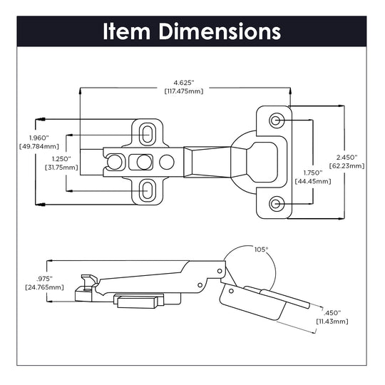 Hinge Concealed Half Overlay Frameless Self-Close Snap On in Polished Nickel - Hickory Hardware