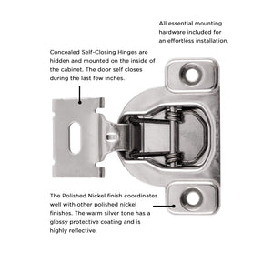 Hinge Concealed Full Overlay Frameless 165 Degree Lasy Susan Self-Close in Polished Nickel - Hickory Hardware