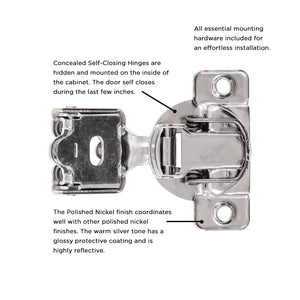 Hinge Concealed 3/4 Inch Overlay Face Frame Self-Close in Polished Nickel - Hickory Hardware