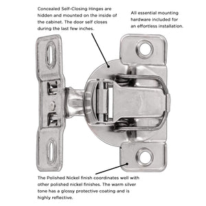 Hinge Concealed 1-3/8 Inch Overlay Face Frame Self-Close in Polished Nickel - Hickory Hardware