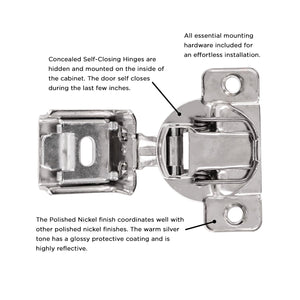 Hinge Concealed 1-1/4 Inch Overlay Face Frame Self-Close in Polished Nickel - Hickory Hardware