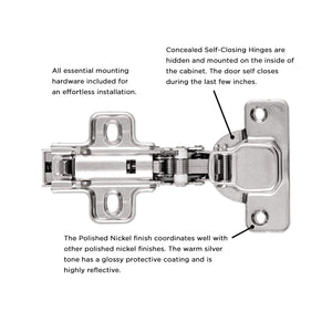 Hinge Concealed Full Overlay Frameless Soft Close in Polished Nickel - Hickory Hardware