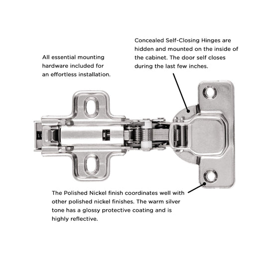 Hinge Concealed Full Overlay Frameless Soft Close in Polished Nickel - Hickory Hardware