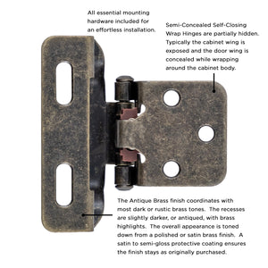Semi Concealed Cabinet Hinges 1/2 Inch Overlay Face Frame Full Wrap Self-Close (2 Hinges/Per Pack) - Hickory Hardware