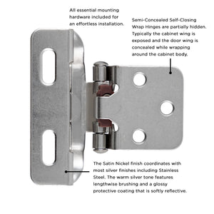 Semi Concealed Cabinet Hinges 1/2 Inch Overlay Face Frame Full Wrap Self-Close (2 Hinges/Per Pack) - Hickory Hardware