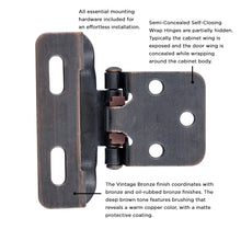 Load image into Gallery viewer, Semi Concealed Cabinet Hinges 1/2 Inch Overlay Face Frame Full Wrap Self-Close (2 Hinges/Per Pack) - Hickory Hardware
