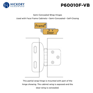 Semi Concealed Cabinet Hinges 1/2 Inch Overlay Face Frame Full Wrap Self-Close (2 Hinges/Per Pack) - Hickory Hardware